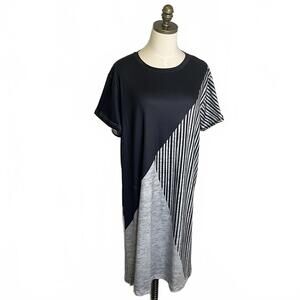 Brand New Pixie Lady Women's Size XL Black Gray Short Sleeve Midi Dress